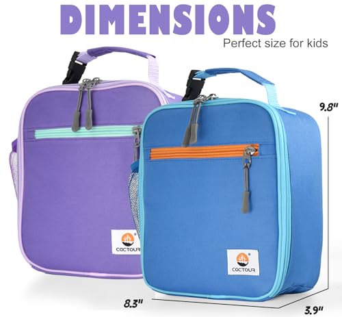 CaCTOUR Lunch Box Kids,2 Packs Insulated Lunch Bag for Girls Boys,Soft Bag Mini Cooler Back to School Thermal Reusable Lunch Bag for Work School Picnic (Blue & Purple) - color: 2pk Blue+Purple