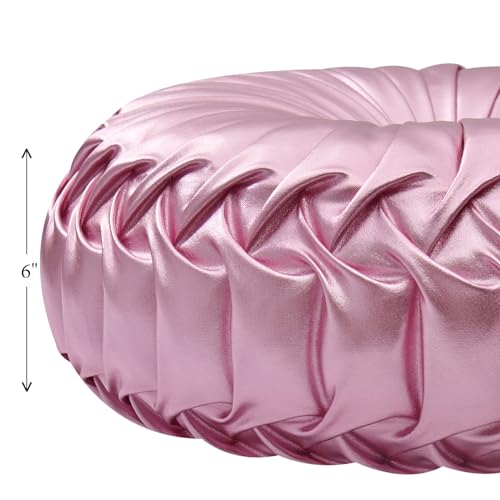 EUCIOR Round Throw Pillows,Blush Pink Throw Pillow,Soft Spandex Fabric,Pumpkin Pleated Handmade Pink Metallic Round Decorative Pillow for Sofa Bedroom Livingroom - color: Light Pink
