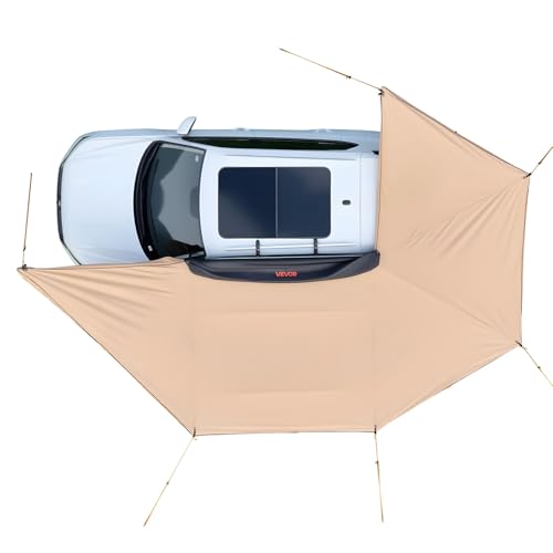 VEVOR 270 Degree Awning with Bulit-in LED Lights, 133 sq.ft Driver Side Vehicle Awning, Waterproof UV50+ Car Side Awnings, All-Weather Free-Standing Overland Awnings Car Shelter for SUV Truck Camping - color: Khaki 270° 20*6.7ft Car Awning with LED