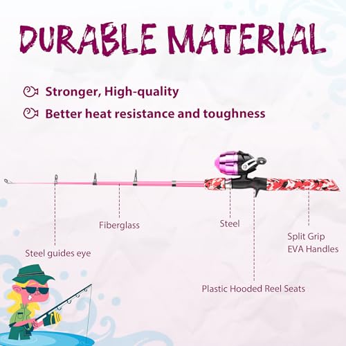 WIDDEN Kids Fishing Pole, Portable Telescopic Kids Fishing Poles for Boys and Girls, Fishing Rod and Reel Combo Kit with Tackle Box, and Fishing Net, Best Fishing Pole for Toddler Youth - color: Blue+Pink