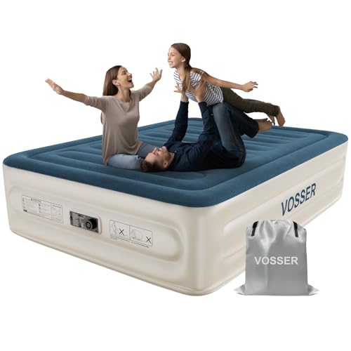 VOSSER Queen Air Mattress with Built-in Pump,18''Fast & Easy Inflation/Deflation Inflatable Mattress, Foldable Blow Up Mattress with Storage Bag, Inflatable Bed for Home, Camping & Guests - color: Navy Blue, size: Queen 18''(comfort Height)