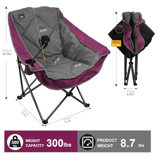 Northroad Oversized Foldable Camping Chair with Cell Phone Holder,Outdoor Padded Lawn Chair w/Cup Holder,Carry Bag for Beach, Hiking, and Picnics,Heavy-Duty 300-lbs Capacity, Purple - color: Purple With Phone Holder
