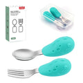 Baby Fork and Spoon Set with Carry Case Baby Training Utensils Self Feeding Toddler Silverware Silicone and Stainless Steel Kids and Toddler Utensil Set-Dinosaur - color: Dinosaur