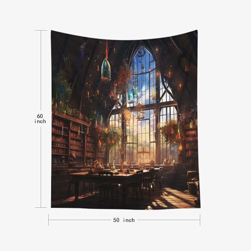 EMMTEEY Fantasy Library Tapestry for Men 50X60 Inch - Bookshelf Living Room Wall Decor Vintage Dark Academia Backdrop for Students Women - color: Fantasy-3, size: 50"L x 60"W