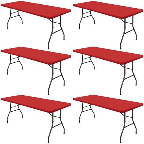 6 Pack Picnic Fitted Table Cover for 6 Foot Tablecloth for Rectangle Tables Waterproof Stretch Washable Folding Indoor and Outdoor Spandex Table Cloth for Camping Banquet and Parties (Red,30" x 72") - color: Red, size: 30"x72" (Pack of 6)