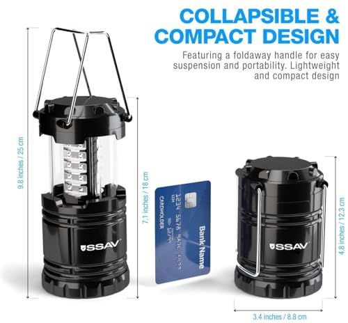 LED Camping Lantern, LED Lanterns, Suitable Survival Kits for Hurricane, Emergency Light for Storm, Outages, Outdoor Portable Lanterns, Collapsible (Batteries Included) (Black) - color: Black