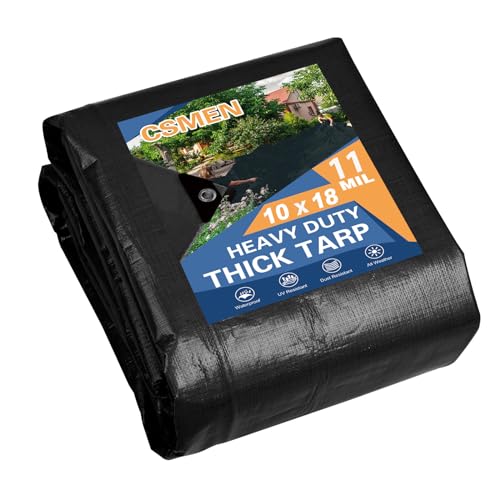 Tarp Heay Duty Waterproof 10x18ft,Black Tarp Cover Plastic Poly Tarpaulin for Outdoor Cover,Emergency Rain,Roof, Pool, Boat,Camping - Multipurpose with 12Mil Thicknessv - color: Black-12mil, size: 10x18