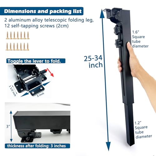 Benbuoo Foldable Aluminum Alloy Table Legs, 25-34" Adjustable Height, DIY Furniture for Saw Workbench RV Camping, Outdoor Desks, 2-Pack - size: AL-ST- 25-34IN-PK2
