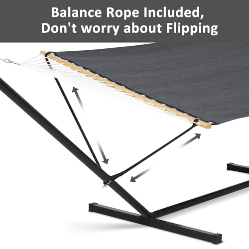SUNCREAT Hammocks for Outside with Stand, Extra Large Double Hammocks 2 Person Heavy Duty, 450 lbs Capacity, Dark Gray - color: Dark Gray, size: 78.7 x 55.1 in, Hammock with 144 in Stand