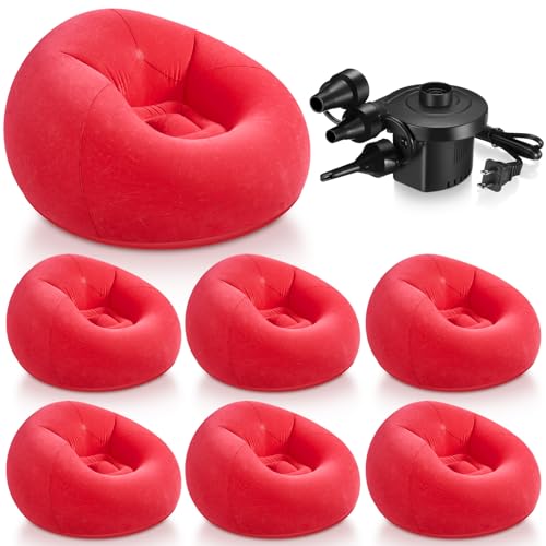 Realspring 6 9 12 Pcs Inflatable Bean Bag Chairs for Adults with Electric Air Pump, Blow up Couch Folding Portable Inflatable Couch Lazy Sofa for Outdoor Movie Night Camping(Red,6 Pcs) - color: Red