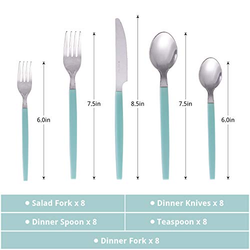 40 piece Stainless Steel Kitchen Flatware set with organizer, Camping Silverware set with color handles set of 8