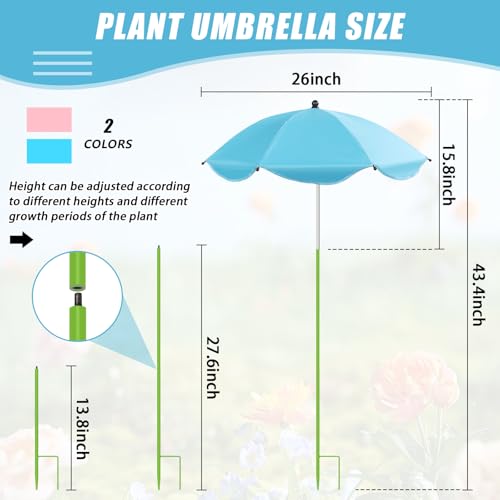 Axcoix 2 Pack Upgraded Plant Umbrellas for Outdoor Plants, 26" Larger Garden Plant Umbrella Shade with Adjustable Angle, 43.4" Higher Sun Shade for Plants, Potted Plant, Garden Beds (Pink & Blue) - color: 2 Pack-1Pink 1Blue
