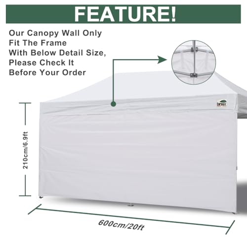 Eurmax USA 10x20 Pop Up Canopy SunWall-UV Protection for Tents,Blocks Sunlight&Wind,Water Resistant Side Wall Only,Easy Hook & Loop Installation,Fit for 20FT Straight Leg Shelters&Gazebo,White - color: White, size: 10x20