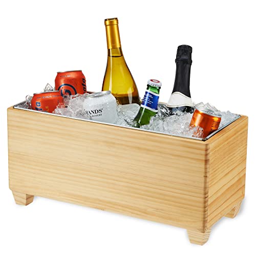 Twine Ice Bucket Wood and Galvanized Metal Tub - Wooden Wine Bucket And Beer Chiller - Holds 4 Wine Bottles or 5.4 Gallons Set of 1,Brown - style: Wooden Tub