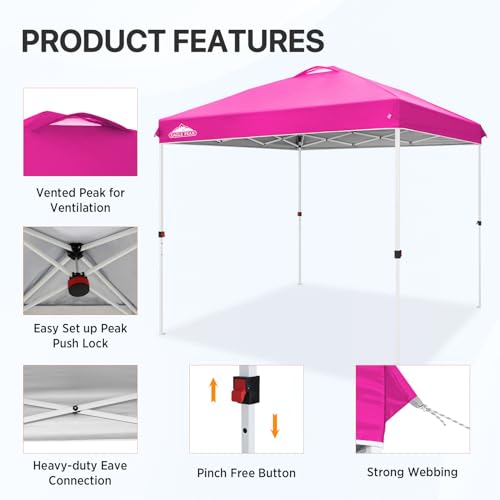 EAGLE PEAK Pop Up Canopy Tent with Wheeled Carry Bag, 8 Stakes, 4 Ropes, Easy Set Up Tent Canopy, 8x8 ft, Pink - color: Pink, size: 8x8