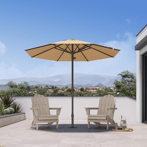 PURPLE LEAF 9Ft Round Semi-Auto Outdoor Patio Umbrella Aluminium Market Umbrella Table Sun Umbrella with 1.89" Rod and 8 Sturdy Ribs for Deck Lawn Pool Garden, Beige - color: Beige, size: 9 ft