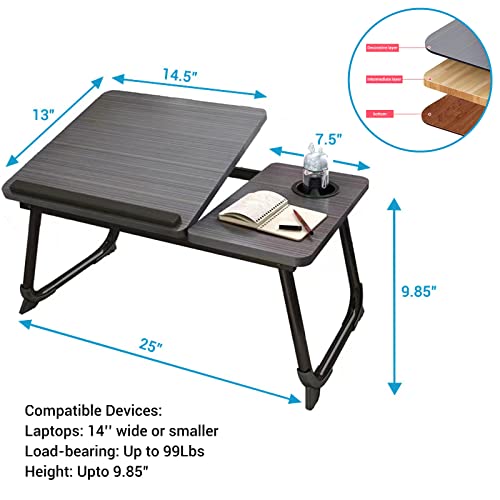 CloudTrip Laptop Desk for Bed or Couch, Lap Desk, Woking in Bed Desk, Home Office Desks, Breakfast Tray, Desk with Cup Holder, Watching Movies in Bed, Laptop Stand for Bed, Fordable Legs Desk (Black) - color: Black