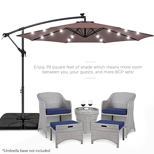 Best Choice Products 10ft Solar LED Offset Cantilever Hanging Market Patio Umbrella, 8 Sturdy Ribs, Easy Adjustment - Deep Taupe - color: Deep Taupe, size: Offset
