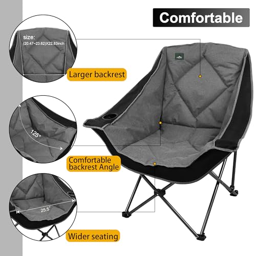 Northroad Folding Camping Chair,Oversized Portable Camp Chair w/Cup Holder,Heavy Duty Padded Lawn Chair Support 300 LBS for Outdoor, Tailgates, Beach, Hiking, and Picnics - color: Black