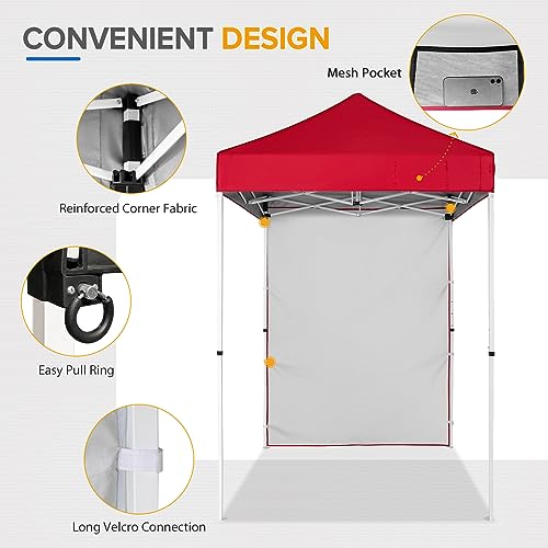 EAGLE PEAK Pop up Canopy 5x5, Outdoor Portable Canopy Tent with One Removable Sunwall, Carry Bag Included, Red - color: Red