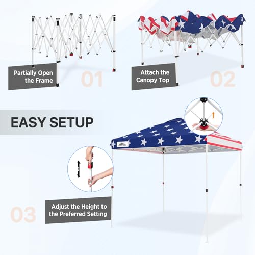 EAGLE PEAK Pop Up Canopy Tent with Wheeled Carry Bag, 8 Stakes, 4 Ropes, Easy Set Up Tent Canopy, 8x8 ft, American Flag - color: American Flag, size: 8x8