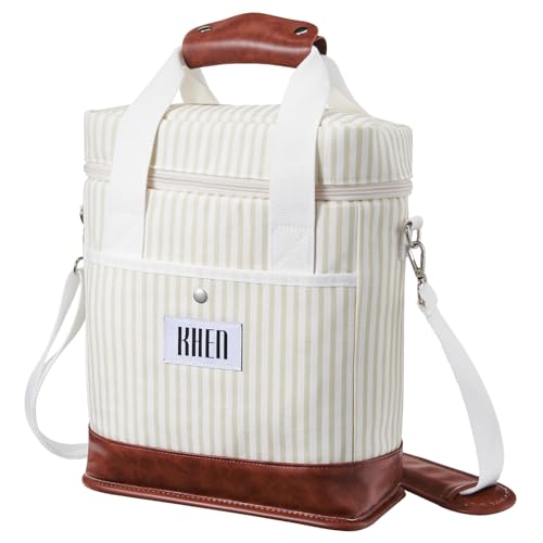 Khen 2 Bottle Wine Bag Carrier Tote - Leakproof & Insulated Padded, Leather Versatile Cooler Bag - Travel, Picnic, BYOB Restaurant, Party, Dinner, Gifts for Lovers, Portable Case, Gift for Men Women