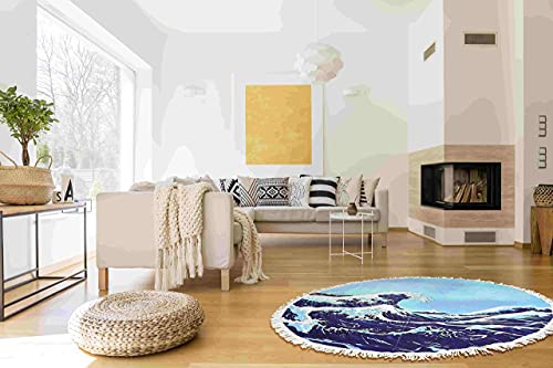 Violet Mist Blue Sea Wave Round Beach Blanket 60" Soft Microfibre Circular Beach Towel Throw with Fringe Large Sand Free Circle Beach Blanket with Tassels for Women Travel Swimming Pool Picnic Towel - color: Blue Sea Wave