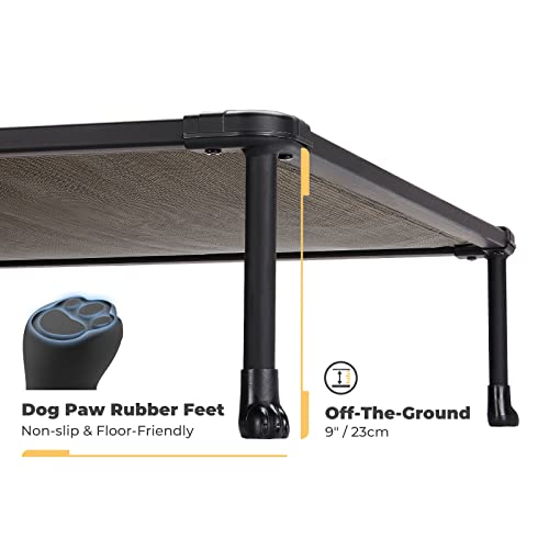 Veehoo Chewproof Elevated Dog Bed - Cooling Raised Pet Cot, Breathable Mesh, Washable & Non-Slip for Large Dogs, Indoor/Outdoor, Brown Mat and Black Frame, 49x33inches (Model CWC2203A03) - color: Brown, size: 49.0"L x 33.0"W x 9.0"Th