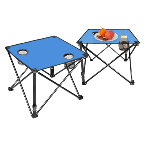 Moclever 2PCS Foldable Camping Table–Ultralight Portable Table with Cup Holders&Carry Bag, Perfect for Outdoor Adventures,Picnic,Beach, BBQ,Hiking & Home Use - style: 2Pcs Blue