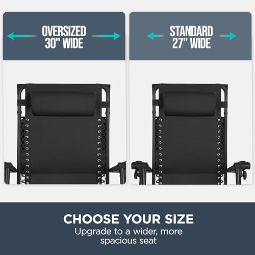 Best Choice Products 30” Wide Folding Zero Gravity Outdoor Recliner Patio Lounge Chair w/Adjustable Canopy Shade, Headrest, Side Accessory Tray - Black - color: Black, size: Oversized Extra Wide
