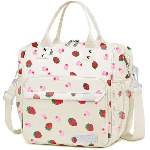 TuErCao Strawberry Cake Lunch Box for Women, Adult Insulated Lunch Bag for Work for Teacher Nurse Mom, Ladies Lunch Tote Bag, Loncheras para Mujer de Trabajo - color: A21: Strawberry Cake, size: Large