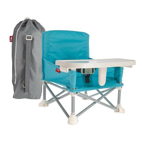 Nuby Pop-Up Booster Seat with Removable Tray - 6+ Months - Portable Booster Seat for Floor for Indoor/Outdoor Use - 3-Point Safety Adjustable Straps - Summer Travel Essentials - Aqua - color: Aqua