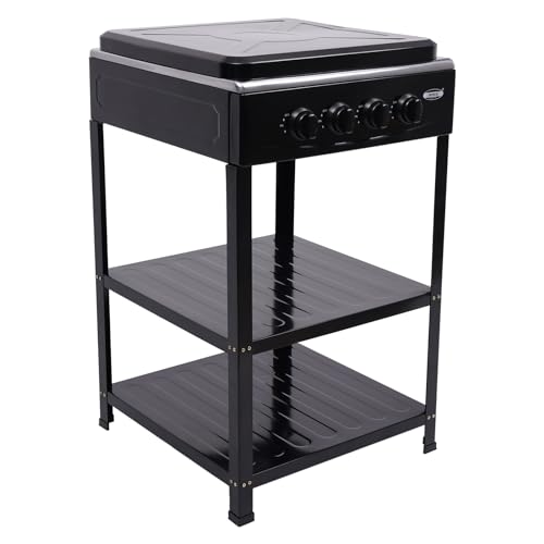 4 Burners Gas Stove with Wind Shield Portable NG/LPG Stove with 2 Storage Shelves for RV Apartment Outdoor Cooking - style: 4 Burner-Black