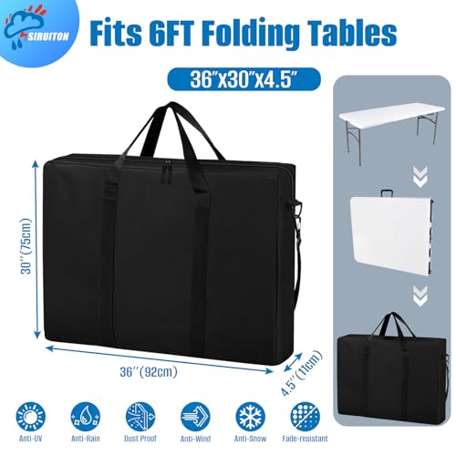 SIRUITON 2Pack Folding Table Storage Bag Fits 6FT, Portable 600D WaterProof Carry Bag for Folding Picnic/Camp Tables with Reinforcing Plate & Shoulder Strap, 36" D x 30" W x4.5 H - size: 2pack - 6ft Folding Tables Bag