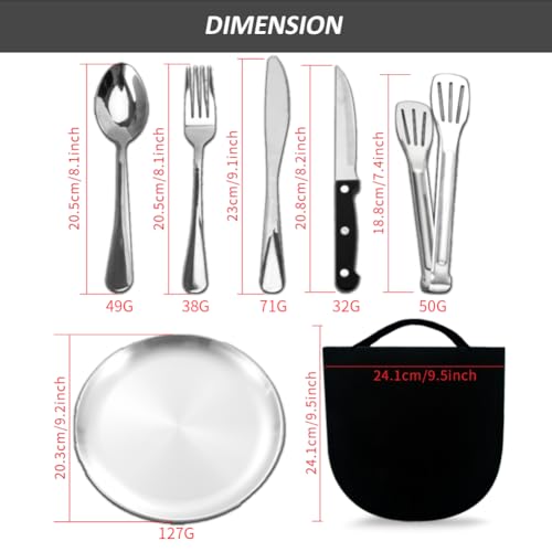 Outdoor Camping Silverware Set Flatware Organizer Cutlery Picnic Set Stainless Steel Includes Forks, Spoons, Knives, Chopsticks, Food Holders, Plates - Portable Flatware Bags
