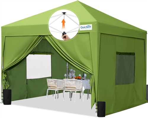 Quictent Privacy 8x8 Pop up Canopy Tent with Sidewalls and Roll-up Ventilated Windows, One Person Easy Setup, Outdoor Commercial Gazebo Shelter Enclosed Waterproof, Bonus 4 Sandbags - color: Green, size: 8x8ft