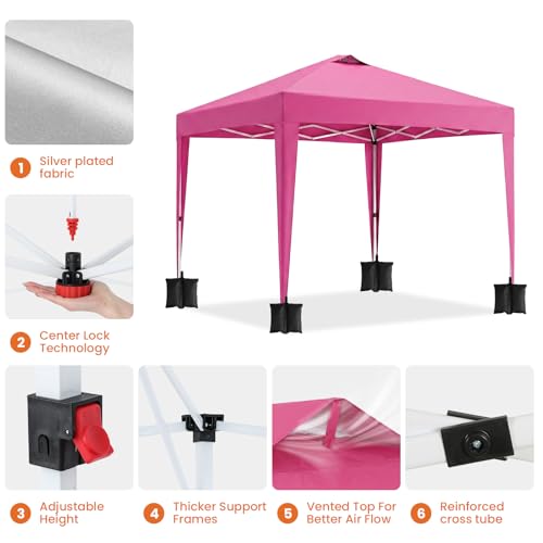 10x10 Pop Up Canopy Outdoor Party Tent with 4 Sidewalls, Outdoor Wedding Party Tent Waterproof UV50 Commercial Canopy Event Shelter Gazebo Tents for Parties, 4 pcs Weight Bag,Carry Bag - color: Pink, size: Upgraded 10x10FT 4sides