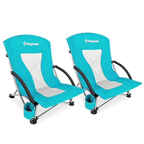KingCamp Low Beach Chair 2 Pack Folding Portable Lightweight Backpack Chair for Adults with Cup Holder Pocket Carry Bag for Outdoor Camping Concert Festival Travel Sports Lawn Sand, Cyan - color: Cyan-low Back-2 Pack