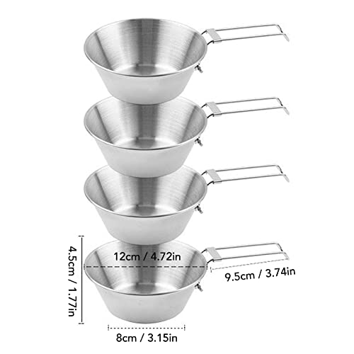 BORDSTRACT Sierra Cup Camping, 4Pcs Stainless Steel Cookware Set with Anti Hot Handle and Storage Case for Hiking, Travel, Picnic, Heatable Soup Cup, Traditional Korean Tableware Bowl Outdoor Cooking