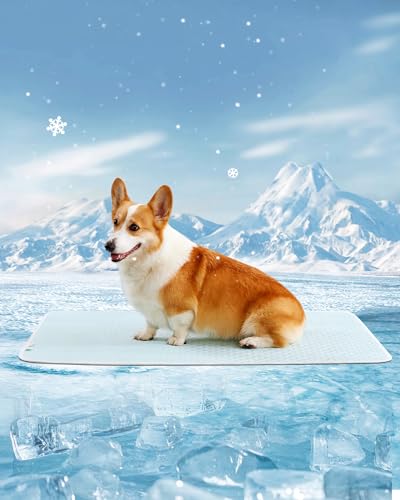 Dog Cooling Mat - Instant Cooling Pet Bed for Dogs & Cats, 6-12°F Drop, Non-Toxic & Machine Washable, Anti-Slip Bottom, Cool Mat for Indoor & Travel Use Light Blue 36" x 24" - color: Light Blue, size: L (36" x 24")