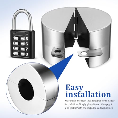 1 Set Faucet Spigot Lock, Stainless Steel Hose Bib Protector, Outdoor Water Valve Cover with Coded Padlock for Garden