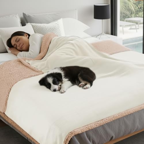 Makigued Waterproof Dog Blanket for Couch & Bed, Reversible Sherpa Fleece Pet Throw with Quiet TPU Barrier, Machine Washable Furniture Protector for Large Dogs & Cats, Twin Size 60x80 Inch, Cream - color: Cream, size: Twin(60"*80")