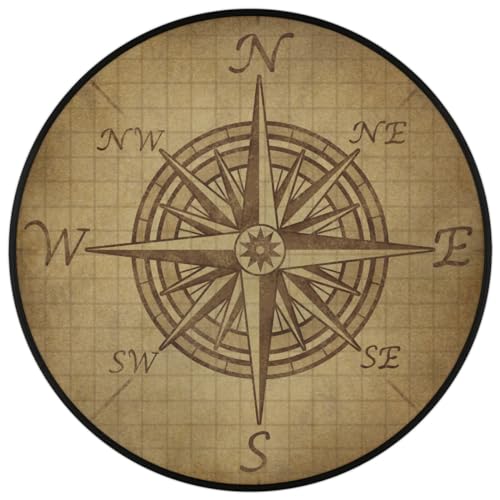 Compass Rose Retro Round Area Rug, Vintage Pattern Non-Slip Circle Rug for Bedroom Living Room Outdoor Study Playing Floor Mat Carpet, 3' Diameter - color: Compass Rose Retro, size: 3' Diameter