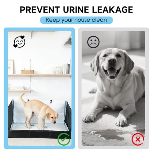 Dog Litter Box with High Walls, Pee Pad Holder Foldable, No Assembly, Waterproof, Seamless, Easy to Clean, Portable for Travel, No Spill Indoor Dog Potty Tray for Puppy & Medium Dogs