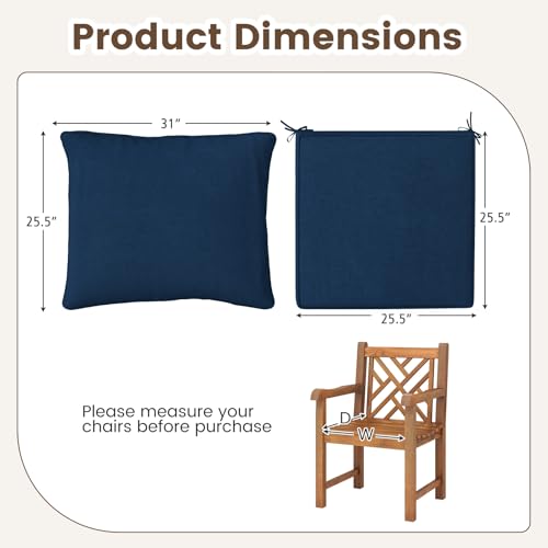Giantex Patio Cushion Set, Outdoor Chair Seat Pads w/Non-Slip Rope Belts, Detachable Patio Furniture Cushions, Thick Seat Cushion & Back Cushion for Living Room Floor Sofa Patio Garden Chair (Navy) - color: Navy