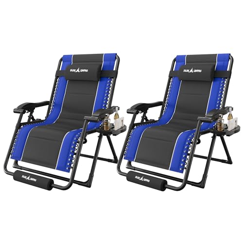 Amopatio Zero Gravity Reclining Patio Chairs Set of 2,XXL Foldable Lounge Chair with Removable Cup Holder/Headrest/Footrest,500LBS Capacity, Portable for Outdoor Patio Pool Backyard - color: Blue-black, style: 33in-2pcs