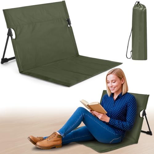 Jetec Foldable Floor Backrest Chair Portable Camping Chair with Storage Bag Light Weight Lazy Seat for Indoor Outdoor Bed Ground Park Lawn Concerts Beach Hiking - color: Army Green, size: X-Large