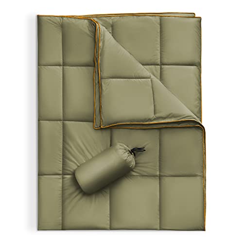 Sonive Blanket 52x75, Packable Compact Blanket Weatherproof Outdoor Down Alternative Throw Puffy Warm Quilt for Camping, Hiking, Backpacking, Picnic, Stadium Army Green - color: Army Green