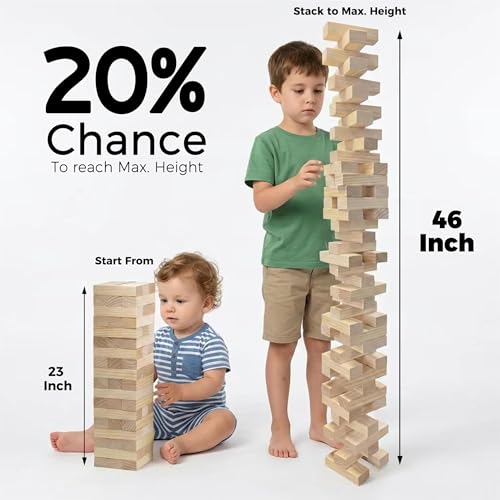 Outdoor Games Large Wooden Tower Stacking Game - 54 Premium Pine Blocks Stack up to 4FT with Custom Rules Board & Heavy Duty Carry Bag - Outdoor Lawn Games for Backyard Parties, Camping, Tailgating - color: Natural, size: Large