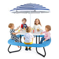 HONEY JOY Kids Picnic Table, 8 Person Toddler Outdoor Table and Chair Set, 4 Built-in Benches, Removable Umbrella, Metal Frame & HDPE Top, Children Outdoor Furniture for Backyard Patio Garden (Blue) - color: Blue